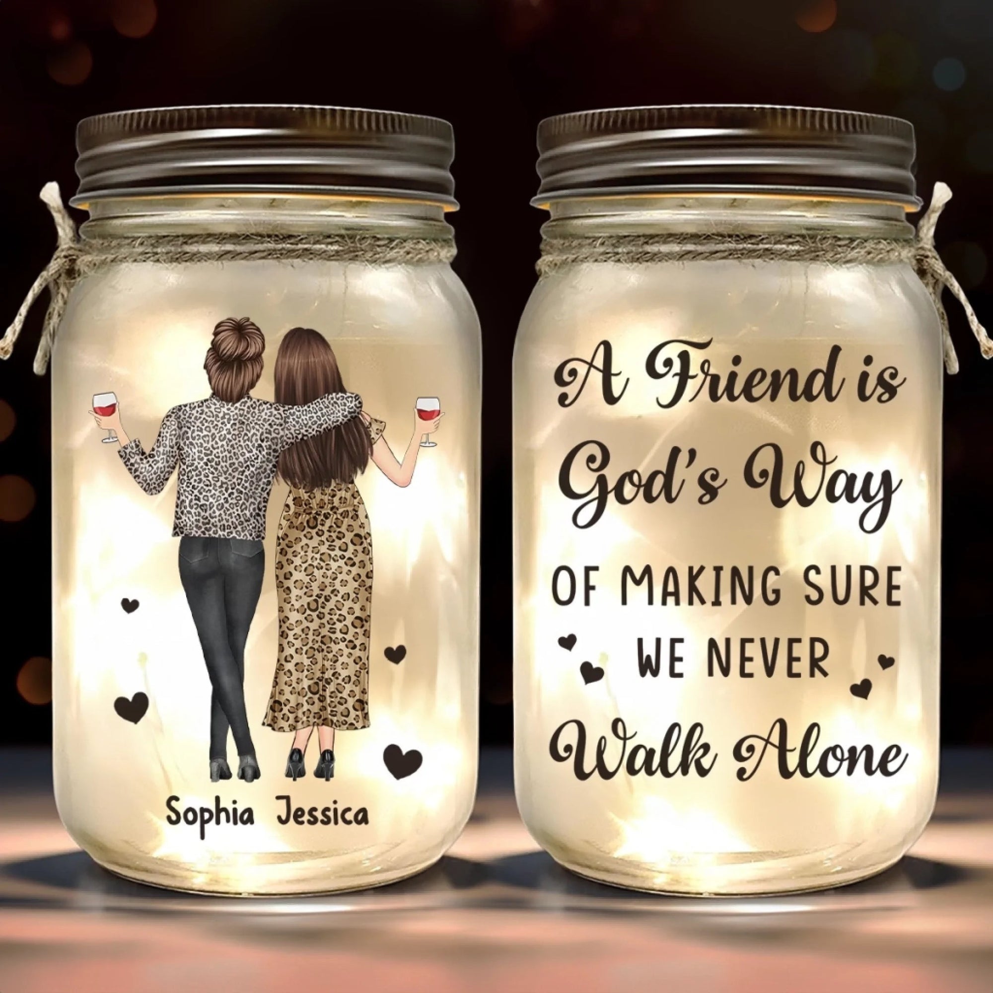 Custom Mason Jar Light - Personalized Christmas Best Friend Birthday Gifts For Women, Besties, Sisters, BFF