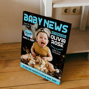 Personalized Baby News Magazine Cover Canvas, Birth Announcement Photo Gift, Personalized Newborn Wall Art
