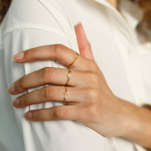 Personalized Initial Birthstone Ring,Dainty Ring for Women