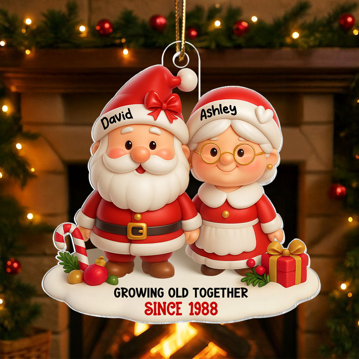 Santa Couple Growing Old Together Personalized Acrylic Ornament, Anniversary, Christmas Gift for him, Gift for her