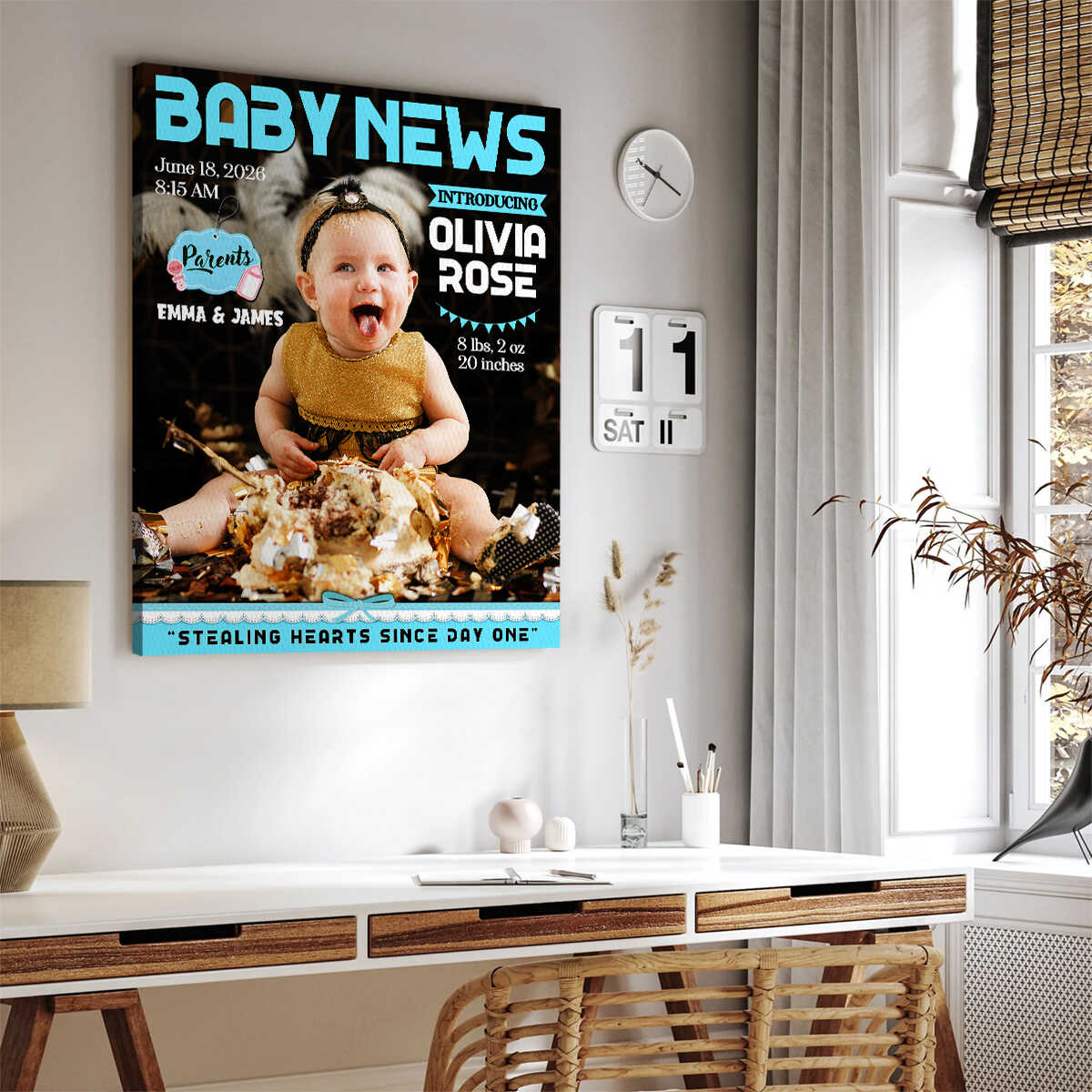 Personalized Baby News Magazine Cover Canvas, Birth Announcement Photo Gift, Personalized Newborn Wall Art