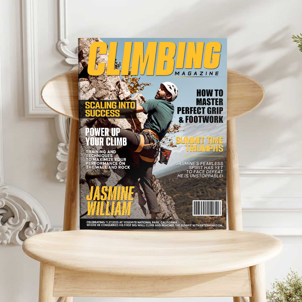 Personalized Climbing Magazine Cover Canvas , Custom Adventure Magazine Cover, Unique Gifts For Climbing Lover