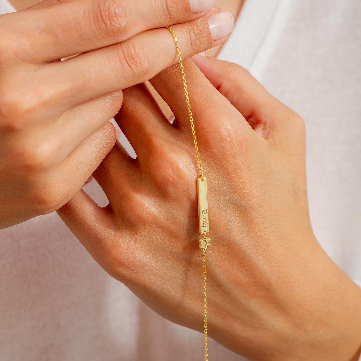 Engraved Name Paw Print Bracelet, Personalized Pet Memorial Bracelet