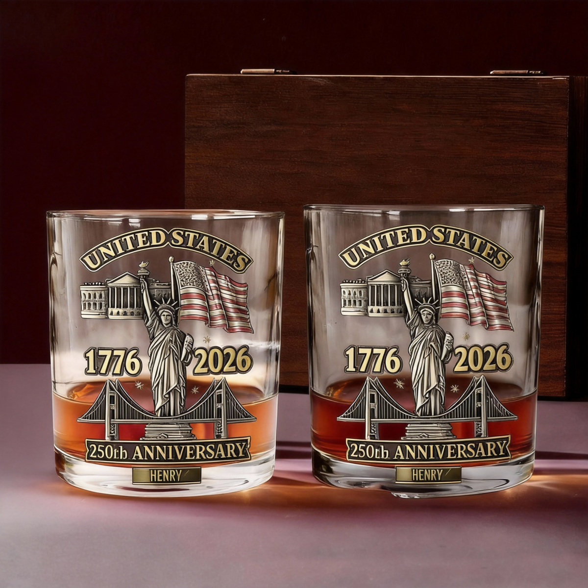 American 250th Anniversary Custom Name- Personalized Whiskey Glass