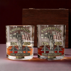American 250th Anniversary Custom Name- Personalized Whiskey Glass