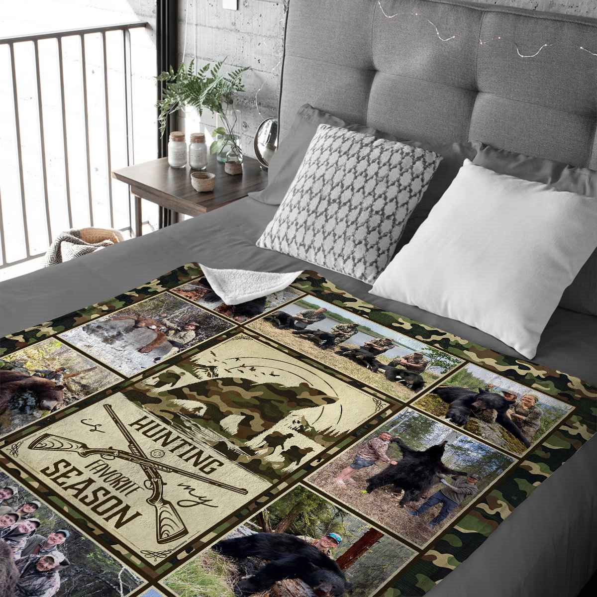 Bear Hunting Blanket For Dad, Customizable Bear Photo Collage Blanket, Hunting Gift for Husband, Hunter Gift for Boy