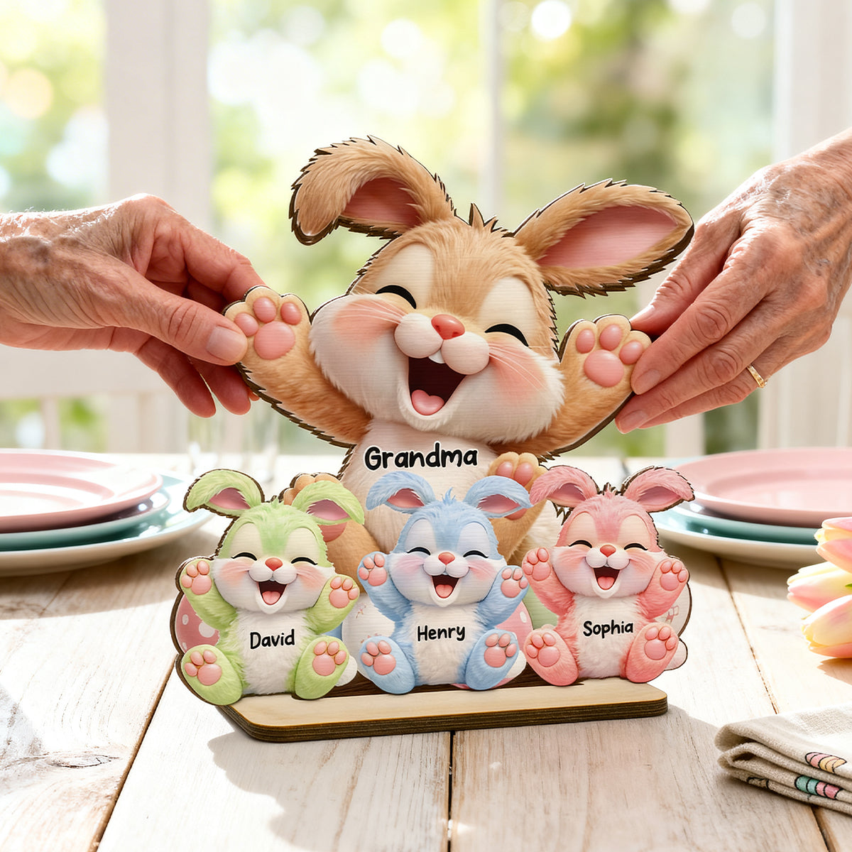 Grandma Bunny Easter Eggs - Personalized Wooden Plaque - Easter Decor for Grandma