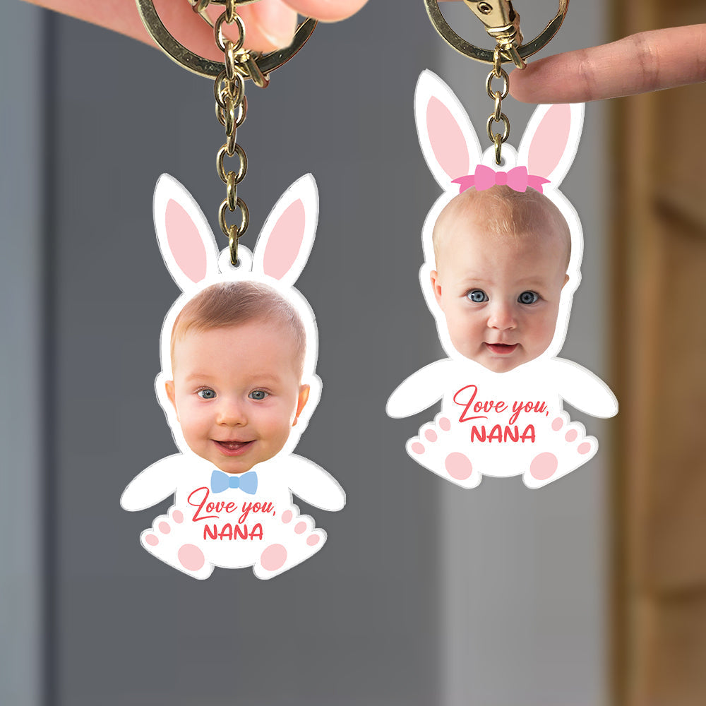 Custom Photo Little Bunny Kid Personalized Gifts For Grandma Keychain Easter Gifts