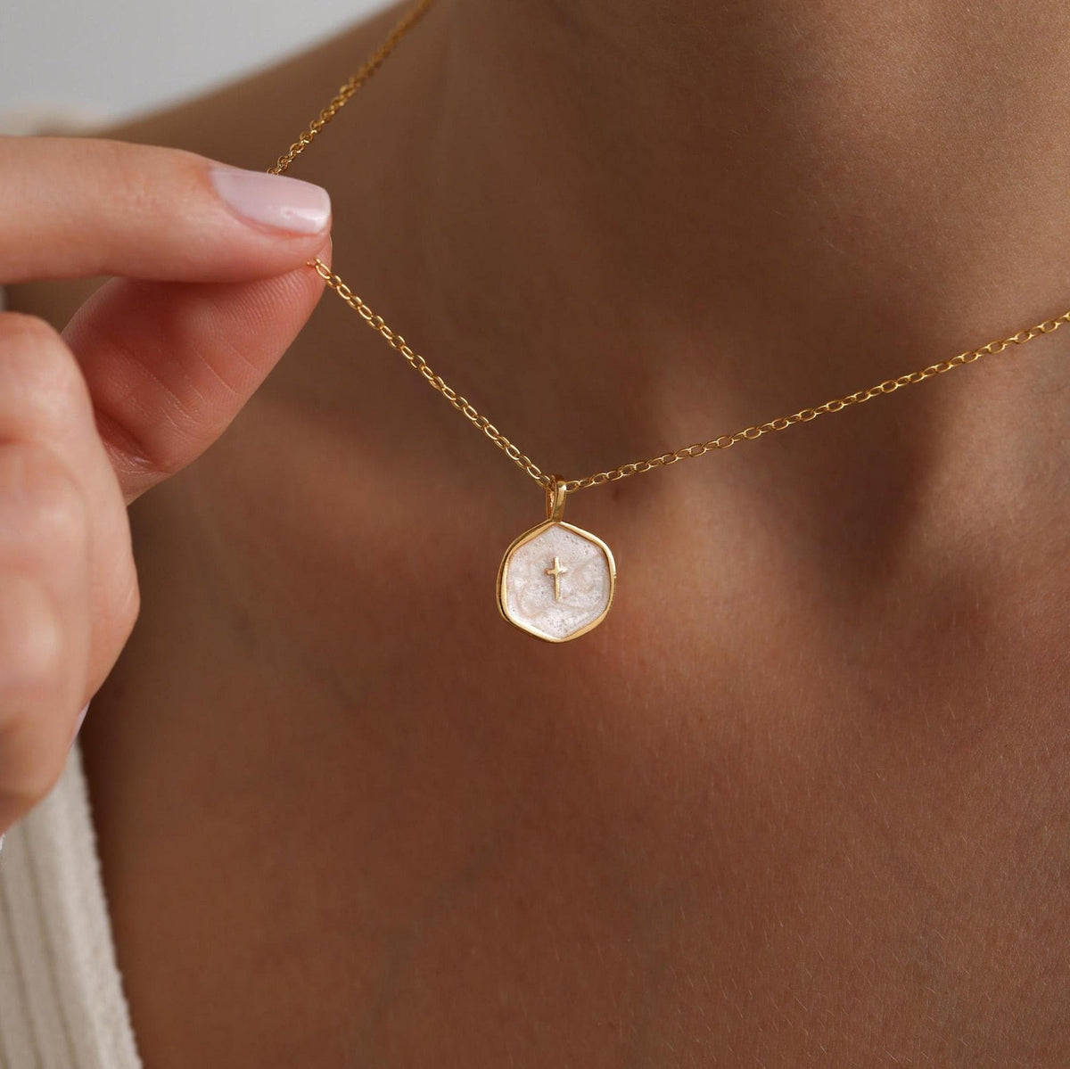Enamel Mini Cross Necklace, Tiny Cross Necklace, Religious Necklace