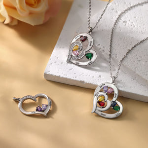 Personalized Birthstone Heart-shaped Necklace - Mother Necklace