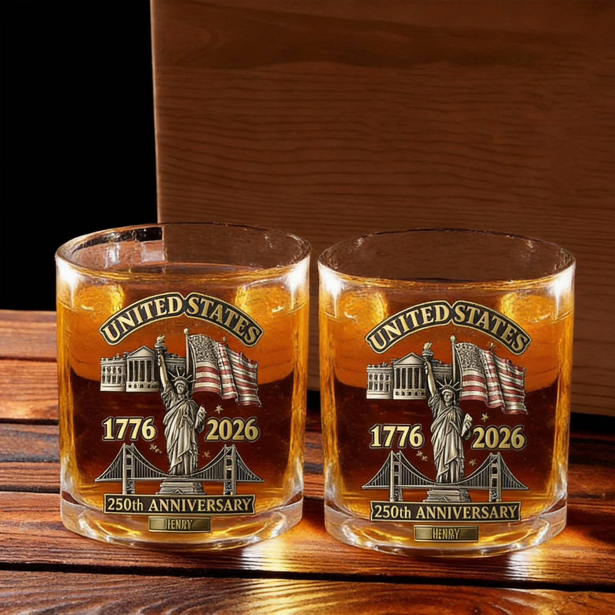 American 250th Anniversary Custom Name- Personalized Whiskey Glass