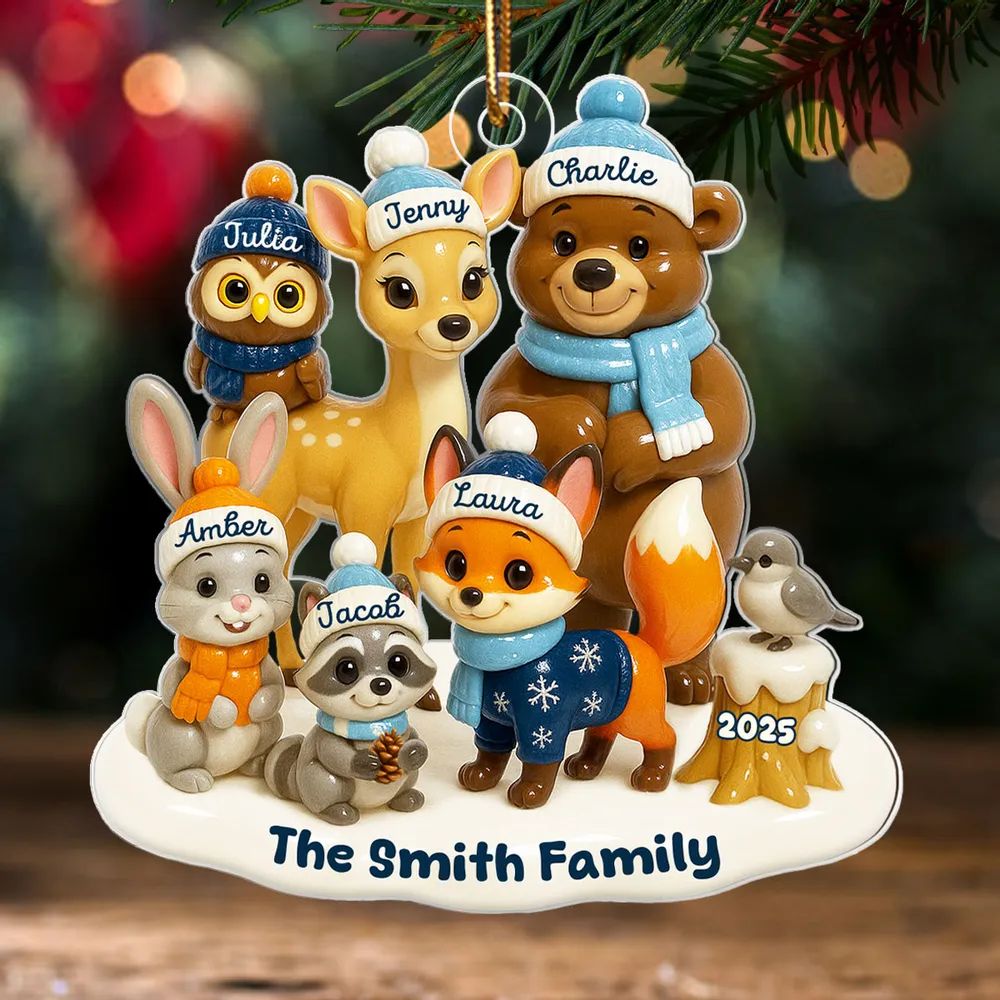 Woodland Family Personalized Acrylic Ornament, Christmas Decor