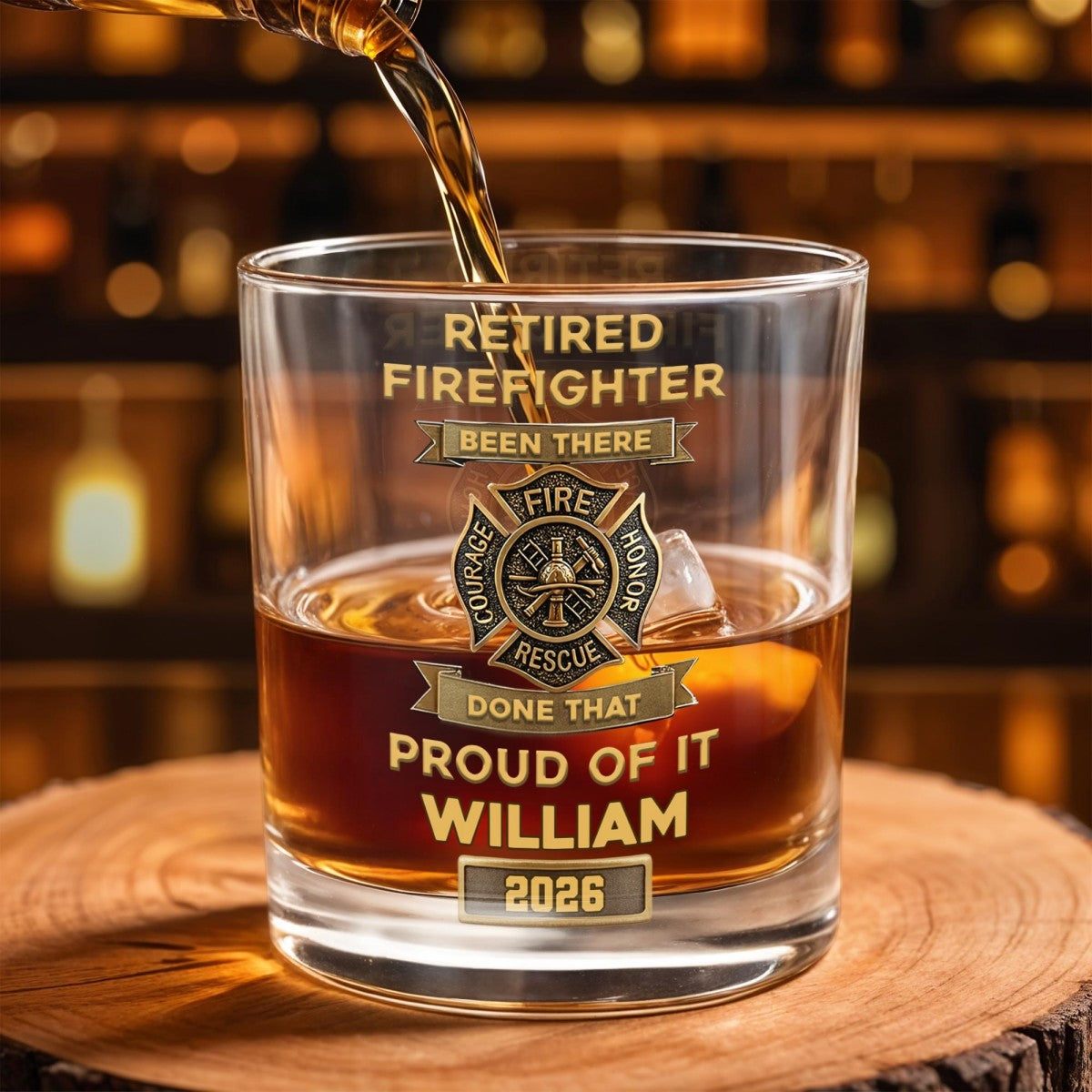 Retired Firefighter Courage Fire Honor Rescue Badge, Personalized Whiskey Glass, Gift For Retired Firefighters