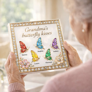 Grandma's Butterfly Kisses - Personalized Acrylic Block Plaque, Mother's Day Gift
