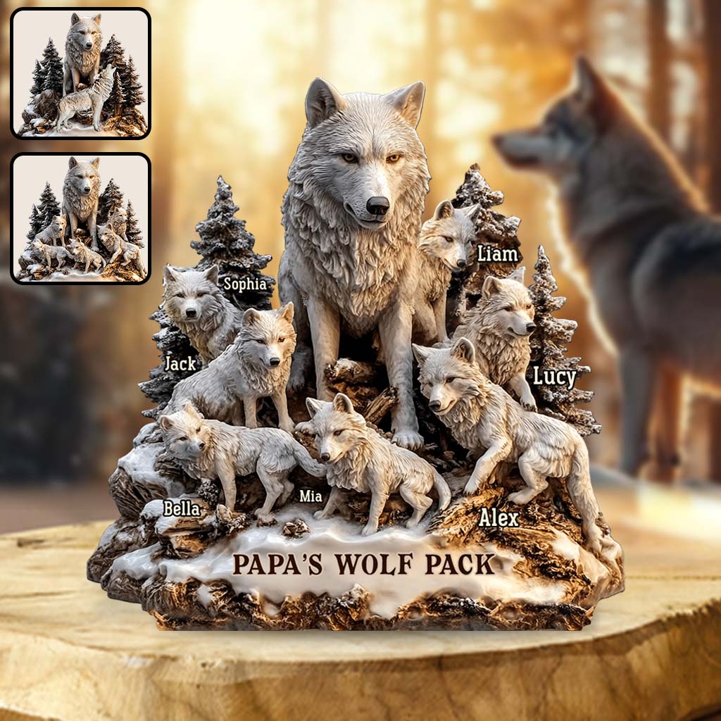 Papa's Wolf - Personalized Father Custom Shaped Acrylic Plaque