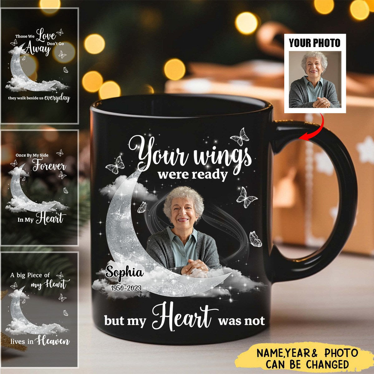 Memorial Upload Photo On Moon, A Big Piece Of My Heart Lives In Heaven Personalized Mug