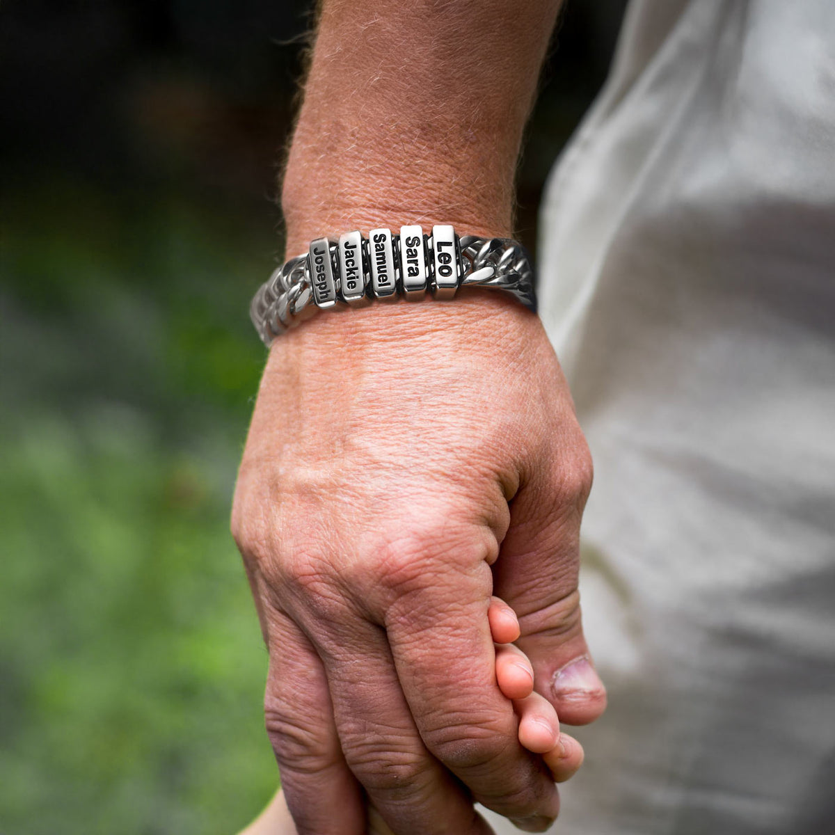 Personalized Cuban Chain Name Beads Bracelet Gift For Dad, Son, Husband