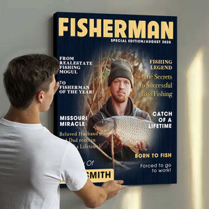 Custom Fishing Magazine Cover Canvas, Personalized Gift For Fishermen, Fishing Gifts For Him, Fishing Dad Gift, Angler Funny Fisherman Gift