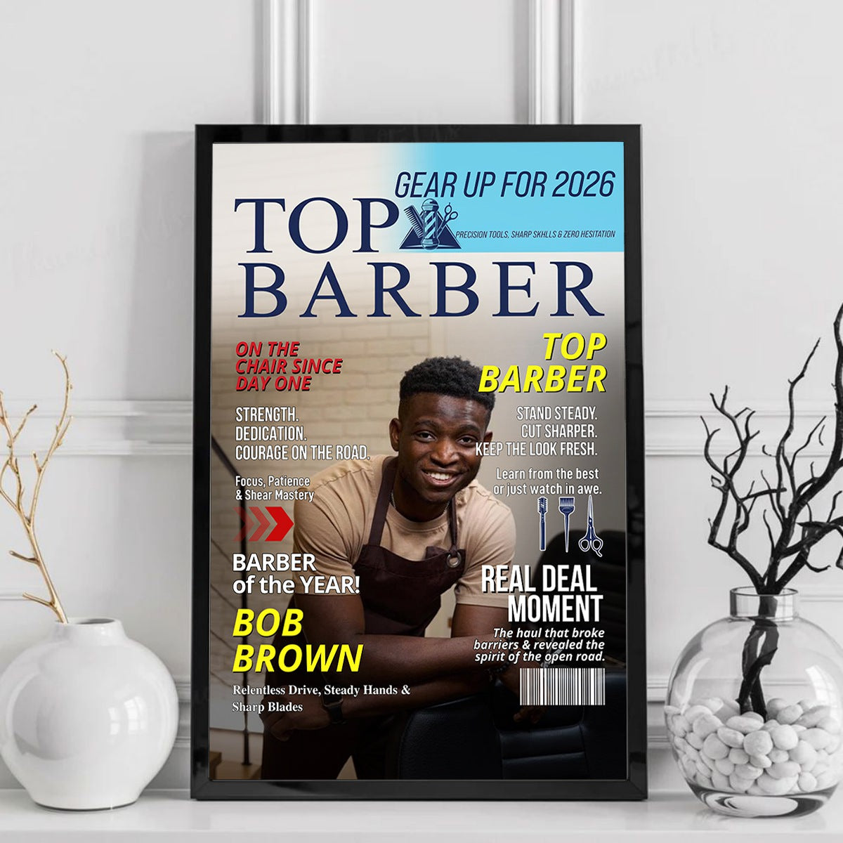 Personalized Barber Magazine Cover, Custom Barber Dad Gift, Barber Lover Gift