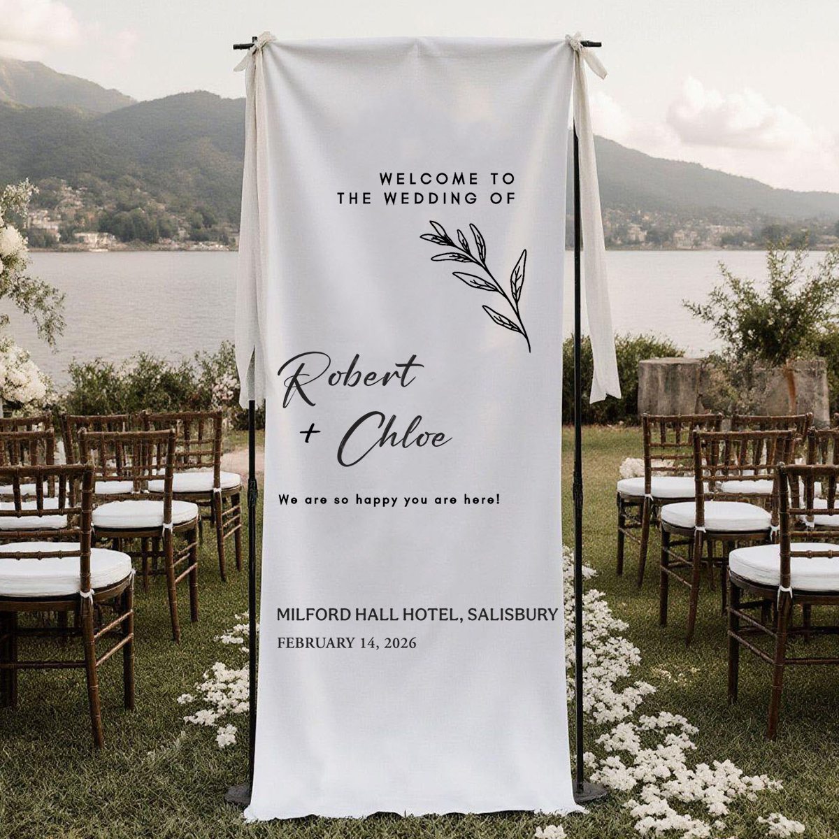 Custom Fabric Wedding Welcome Sign • Modern Wedding Banner • Personalized Wedding Decor