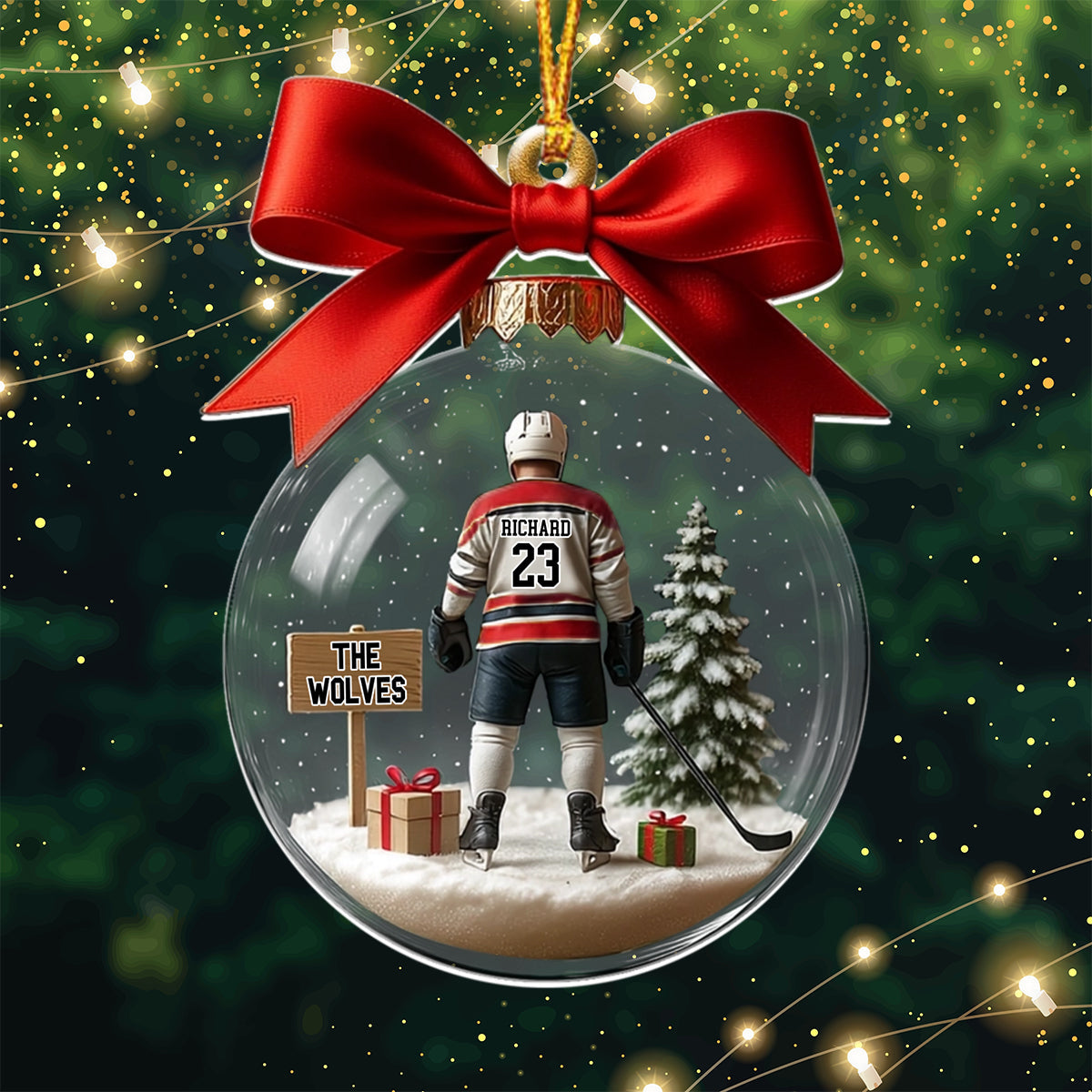 Hockey Team Christmas Ornament, Personalized Transparent Ornament