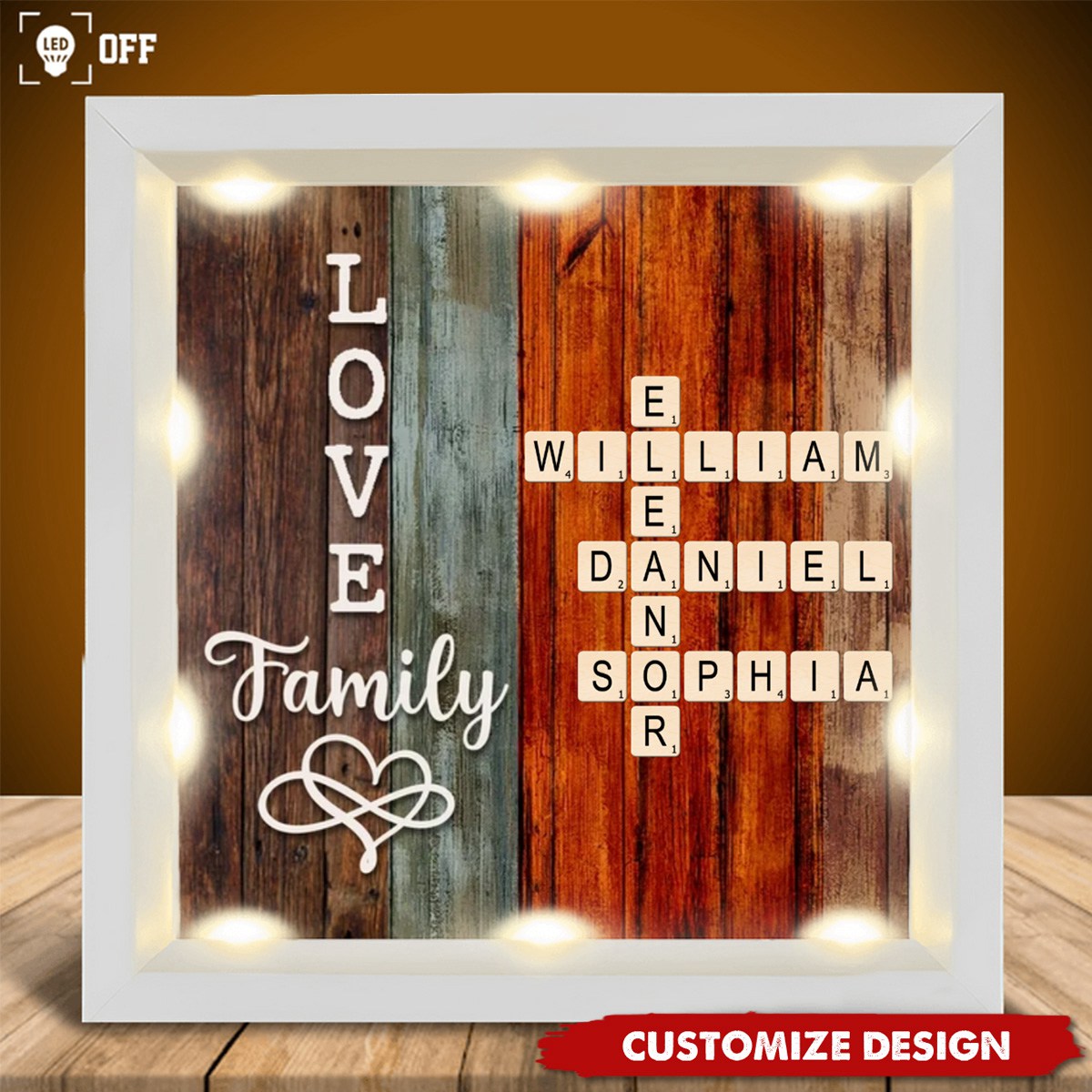 Personalized Family Crossword Art - Created In A Moment, Treasured Forever Shadow Light Box