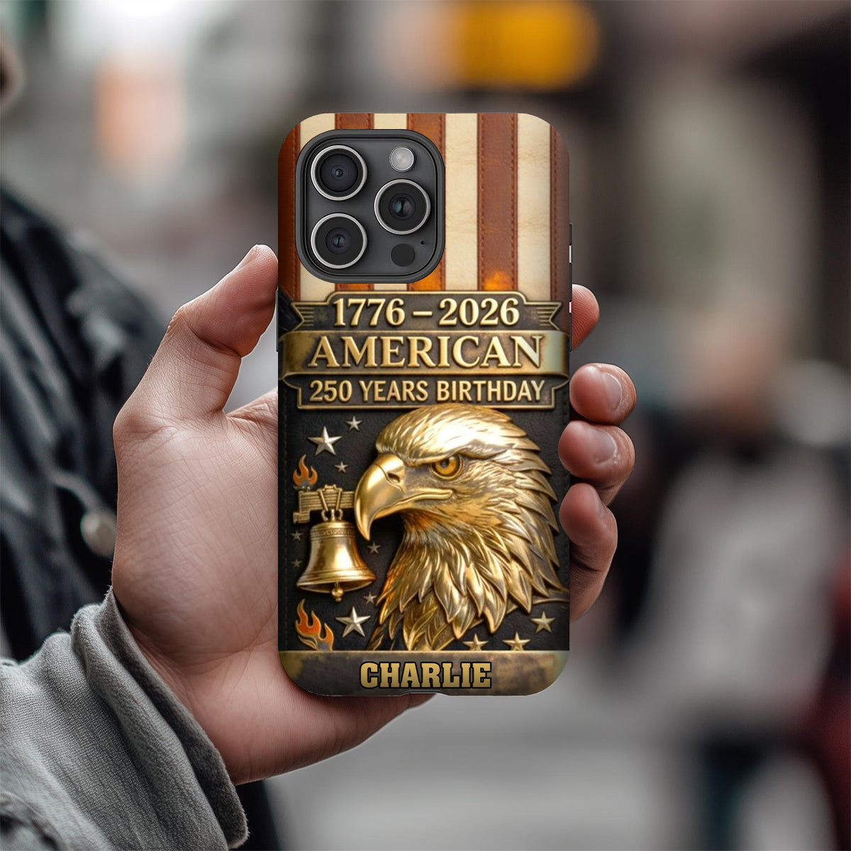 250th Anniversary - Personalized Bald Eagle Leather Phone Case