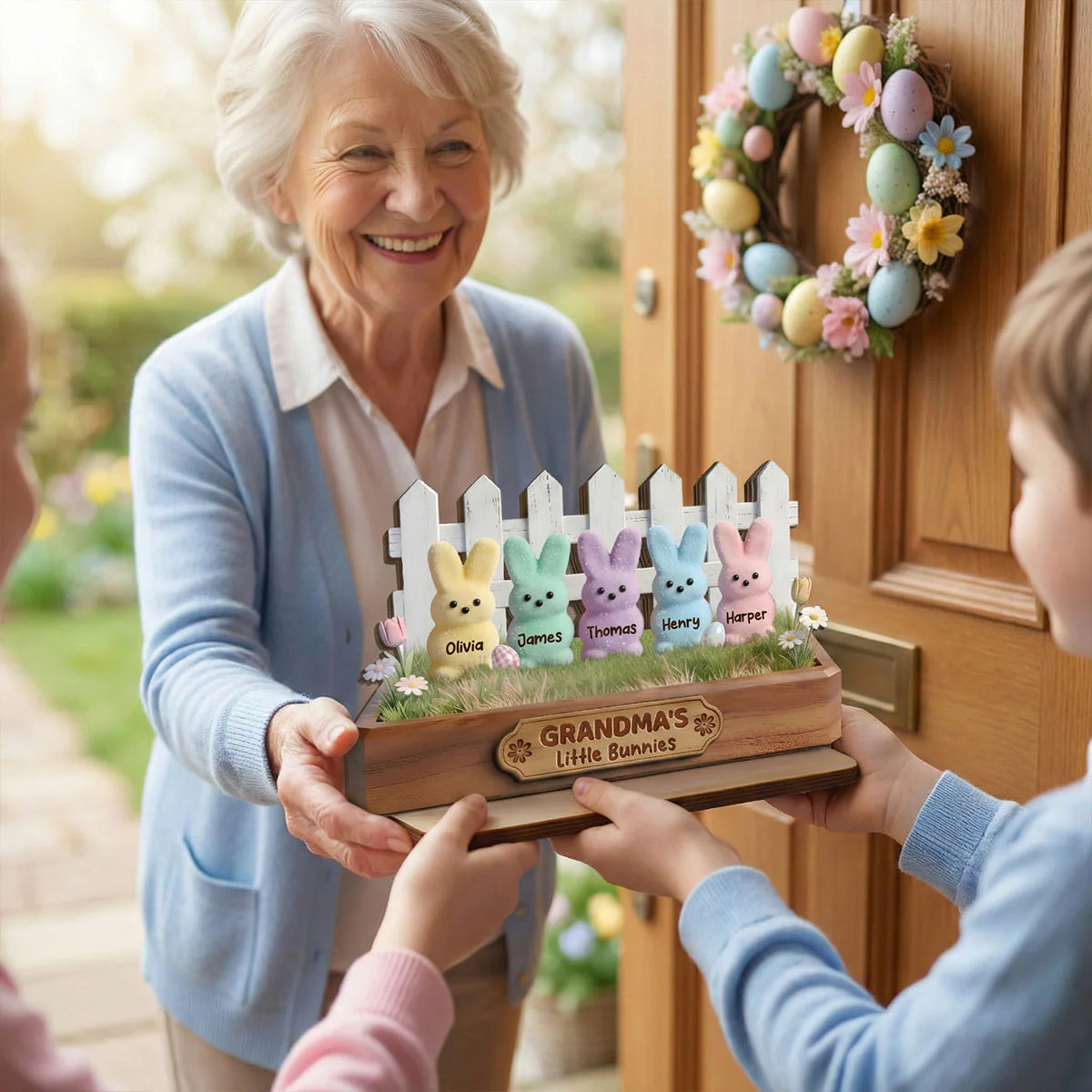 Easter Grandma Little Bunnies - Personalized Wooden Plaque - Easter Gift For Grandma