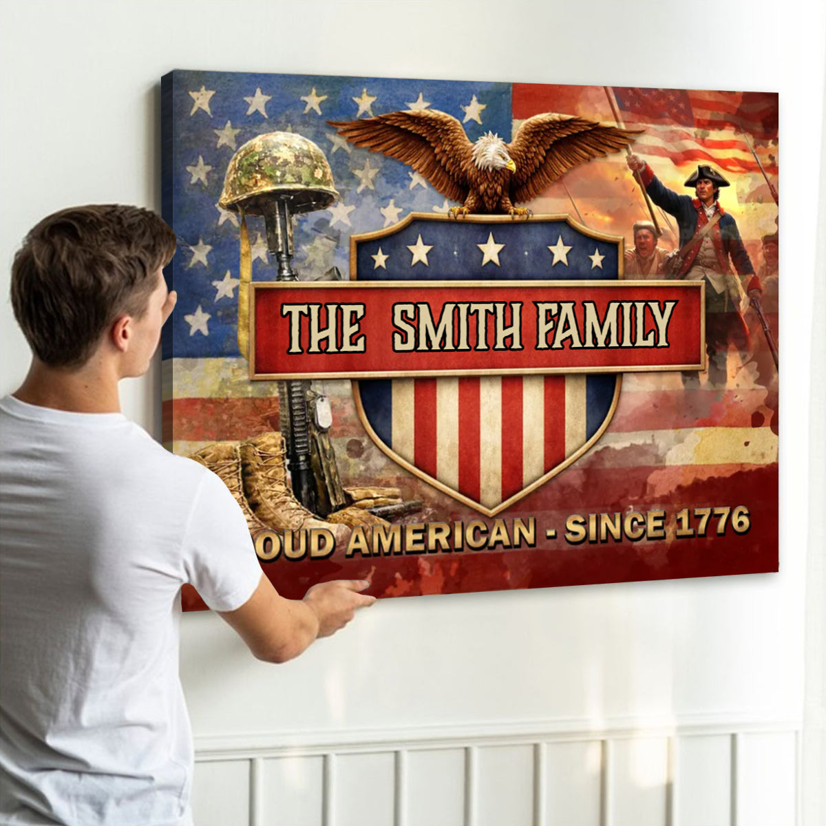 Personalized Proud American Family Name Canvas Poster Wall Art
