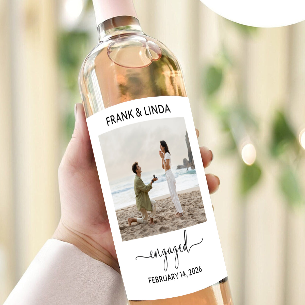 Couple Engagement Gift Personalized Photo Wine Label