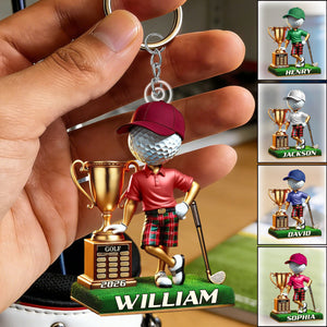 Personalized Name and Year Golf Champion Keychain Gift For Golf Lovers
