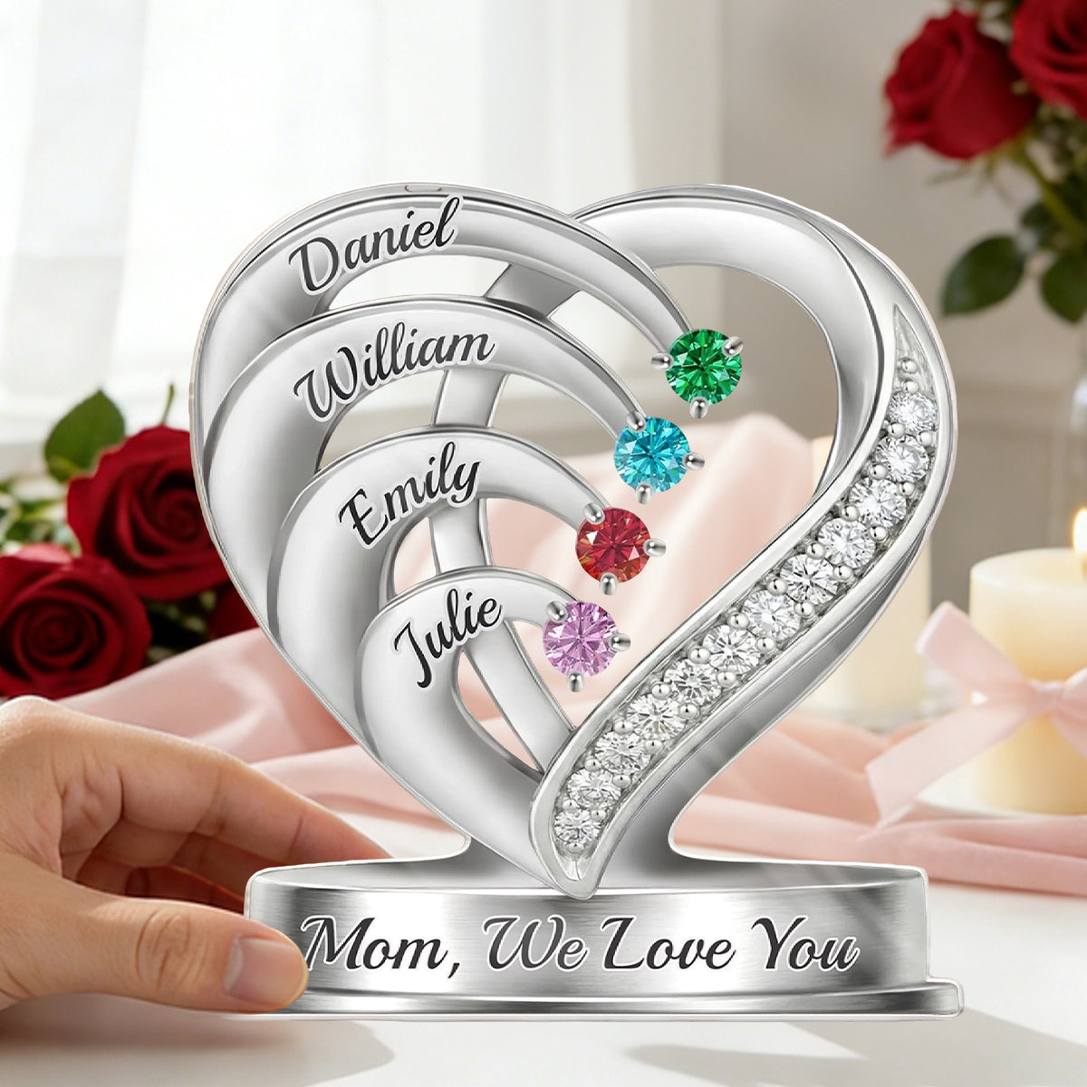 A Heart Full Of Sparkle - Personalized Birthstone Acrylic Plaque, Gifts For Mom, Grandma