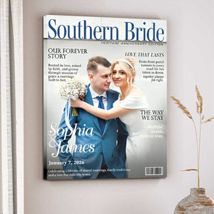 Southern Bride Magazine Cover, Personalized Wedding Canvas, Timeless Southern Love Keepsake