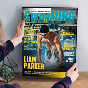 Personalized Swimming Magazine Cover, Custom Swimmer Magazine Cover, Swimming Athlete Gift, Unique Gifts For Swimmers, Swim Team Gifts