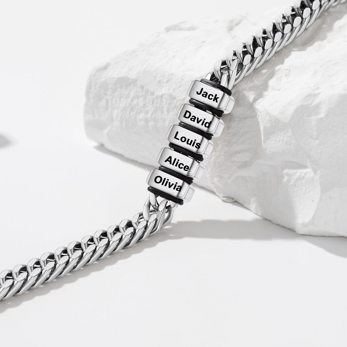 Personalized Cuban Chain Name Beads Bracelet Gift For Dad, Son, Husband