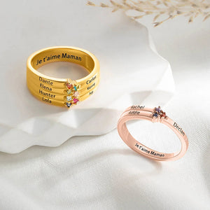 Family Birthstone Personalized 1-8 Names Engraving Ring, Mothers Ring