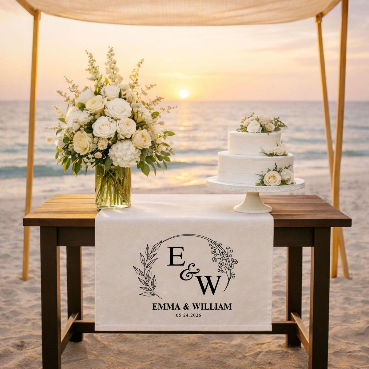 Personalized Wedding Table Runner, Custom Wedding Banner with Initials, Sweetheart Table Decor