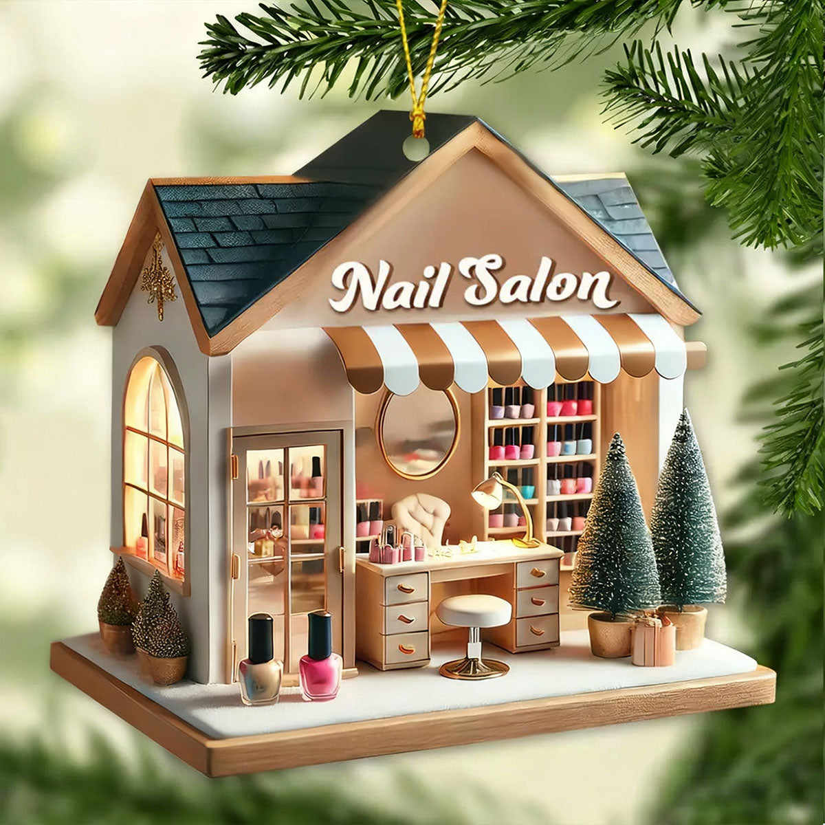 Personalized Custom Name Nail Salon Ornament, Nail Salon Christmas Decoration
