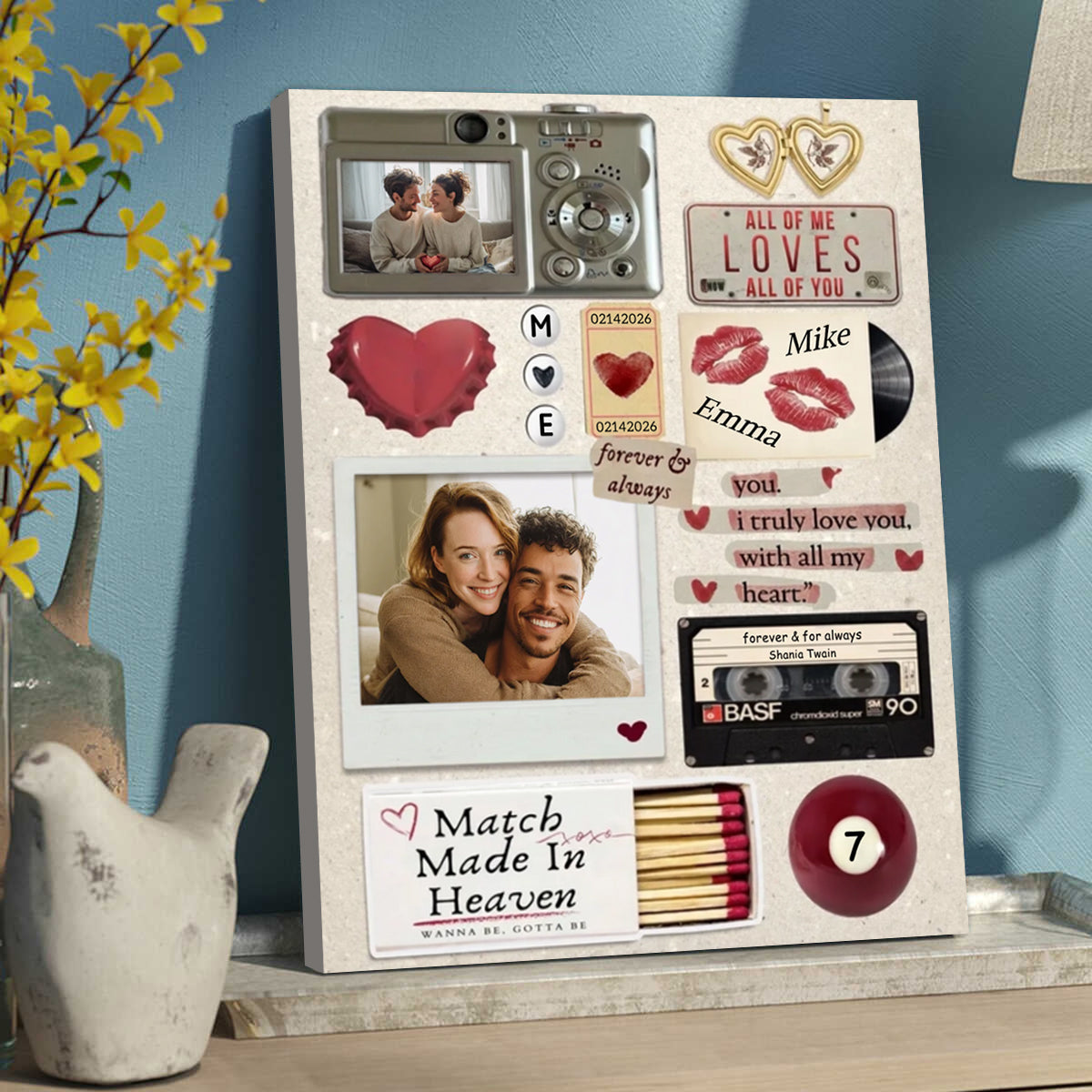 Couple’s Memory Scrapbook Canvas - Personalized Custom Wall Art, Anniversary & Valentine’s Day Gift