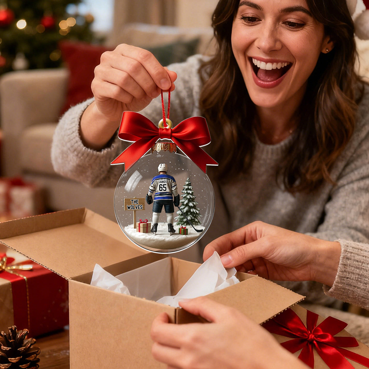 Hockey Team Christmas Ornament, Personalized Transparent Ornament