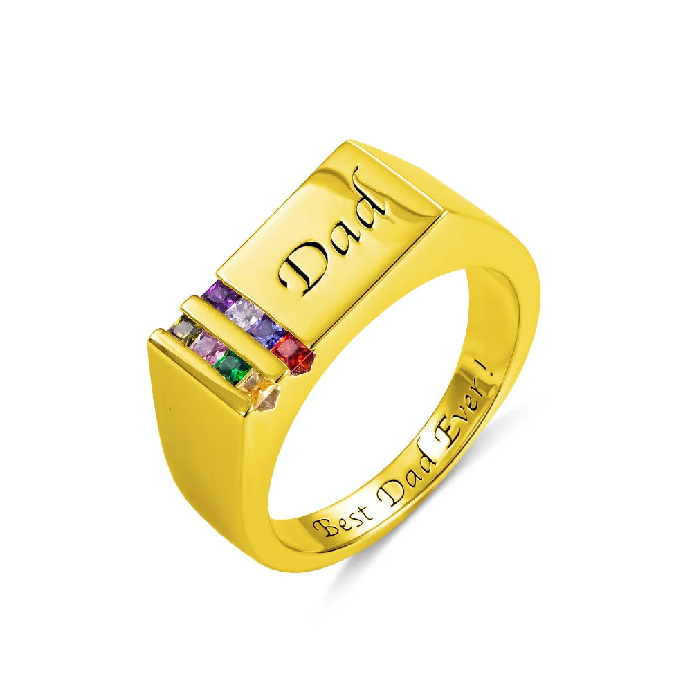 Personalized Birthstone Men's Ring, Family Ring Gift for Father