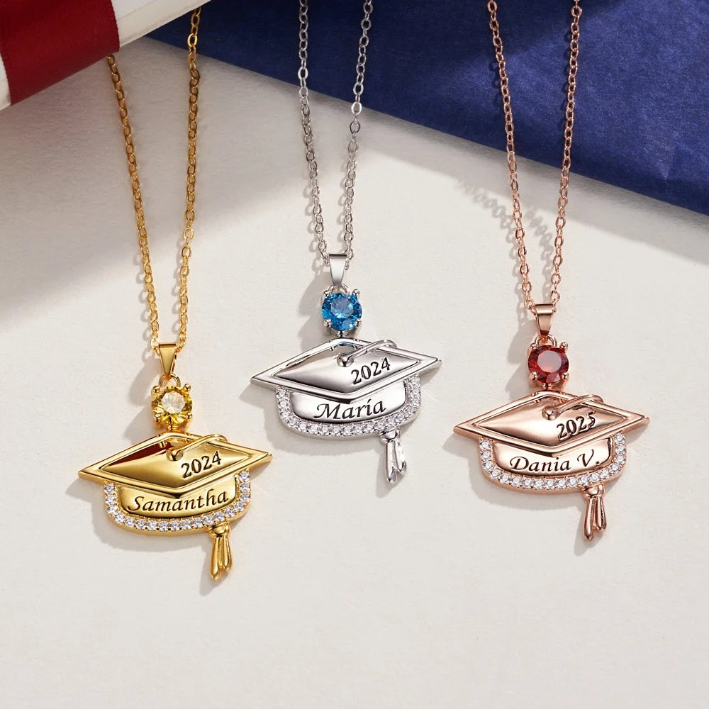 Personalized Graduation Cap Birthstone Pendant Necklace Gift for Her/Girlfriend/Daughter