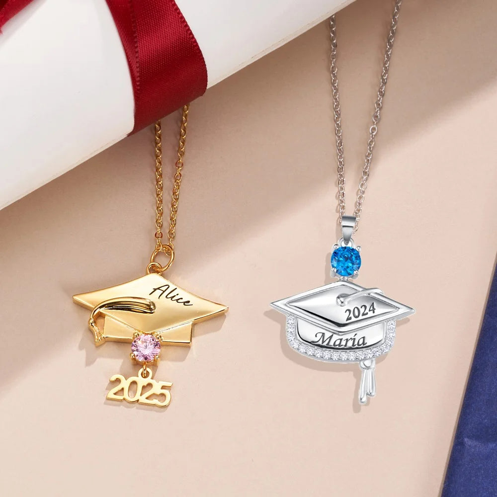 Personalized Graduation Cap Birthstone Pendant Necklace Gift for Her/Girlfriend/Daughter