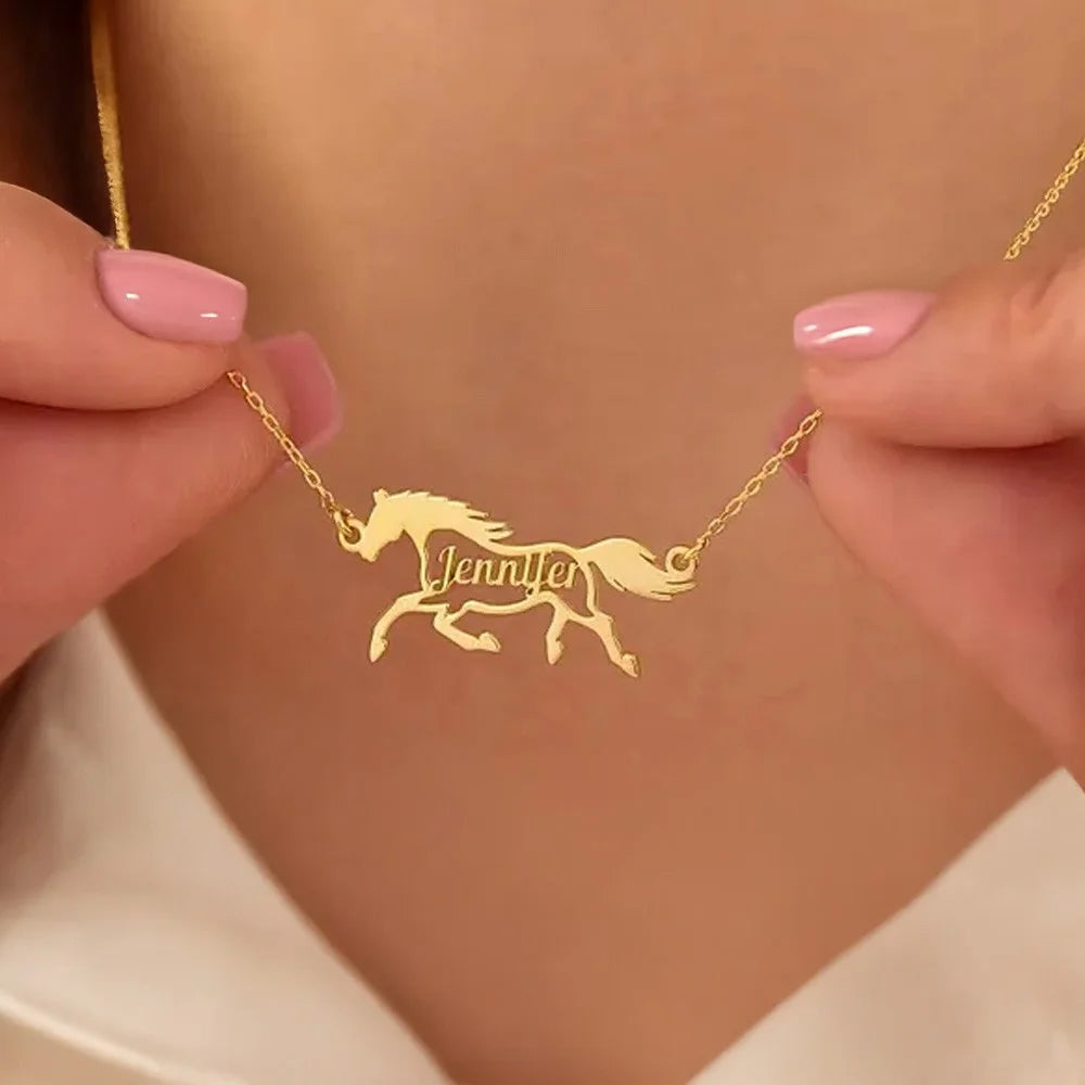 Running/Head Down Horse Personalized Name Horse Necklace