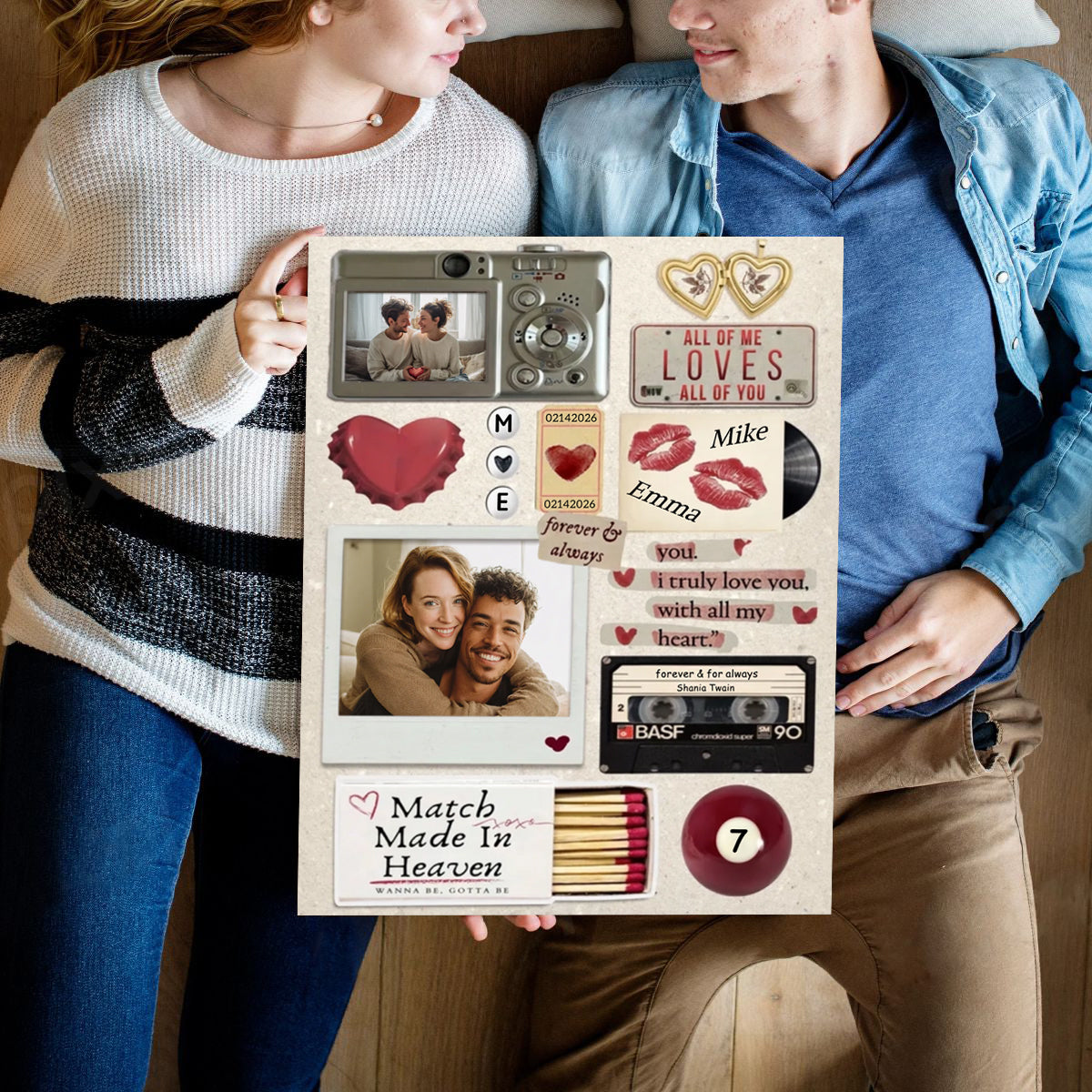 Couple’s Memory Scrapbook Canvas - Personalized Custom Wall Art, Anniversary & Valentine’s Day Gift