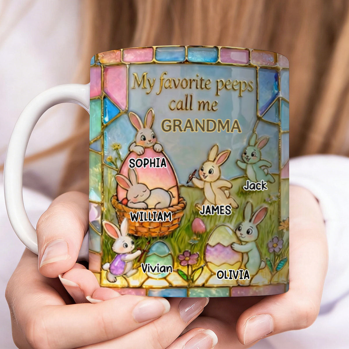Easter Grandma's Cute Bunnies Coffee Mug, Personalized Gifts For Grandma & Mom