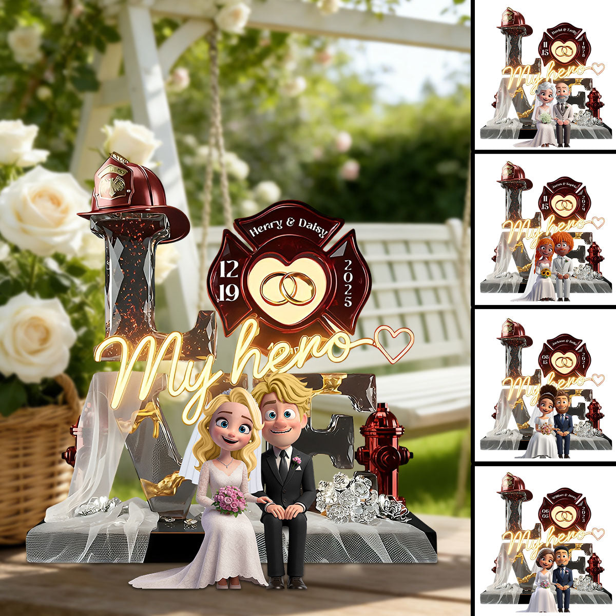 Firefighter Wedding Couple - Personalized Acrylic Plaque Gifts For Husband, Wife