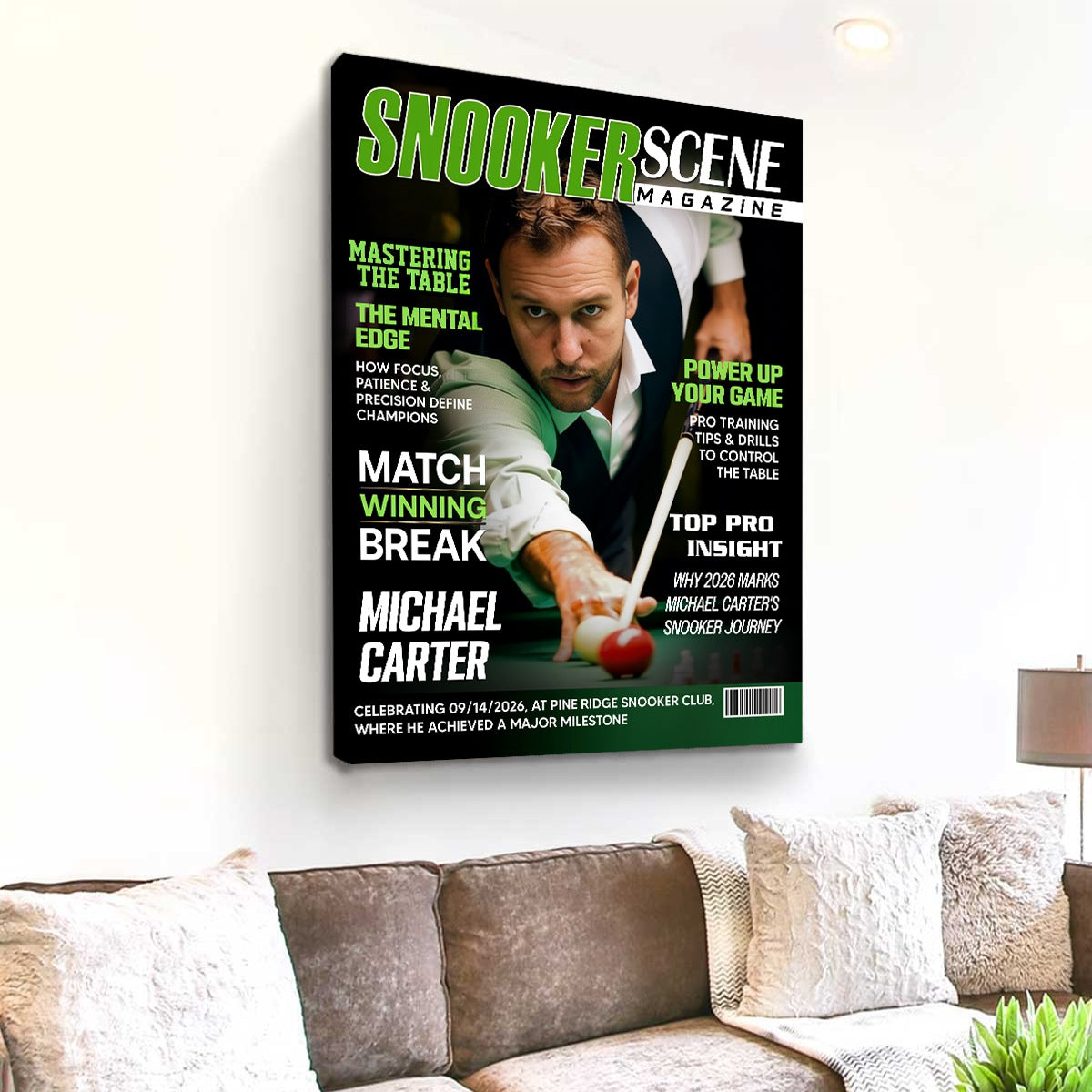 Billiards Lover Magazine Cover Canvas, Personalized Snooker Player Photo, Custom Snooker Achievement Gift, Billiards Lover Gift