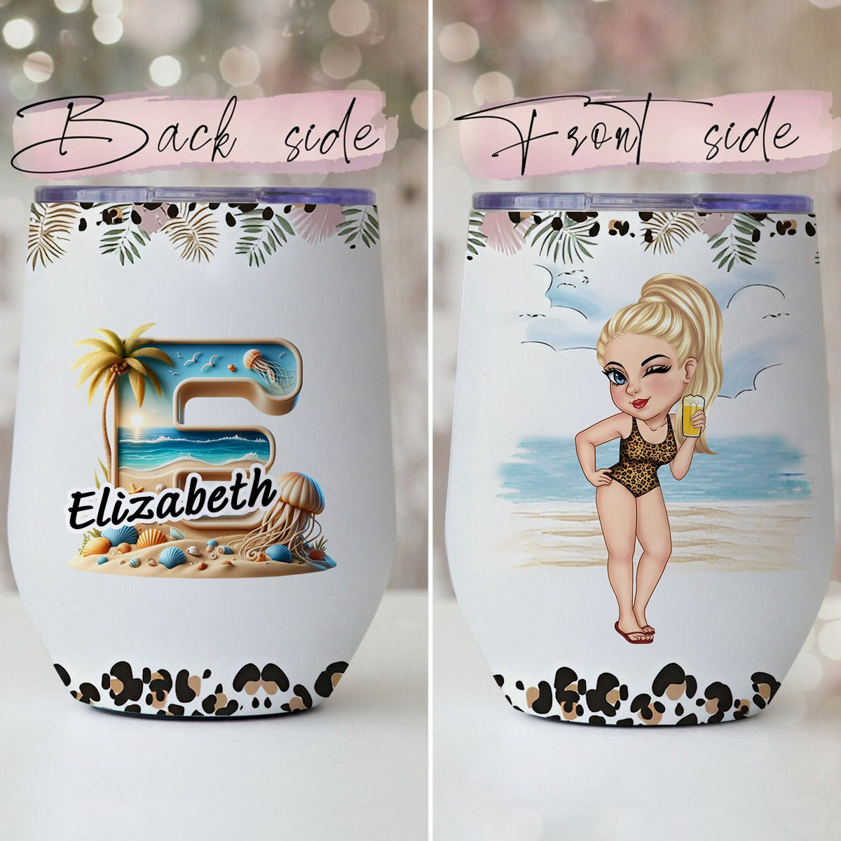 Summer Is Calling Beach Vacation Monogram - Leopard Version - Personalized Wine Tumble
