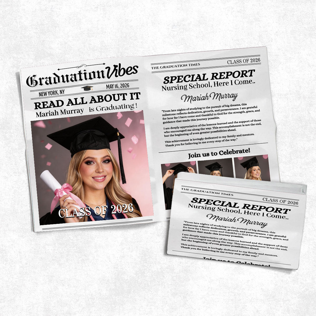 Graduation Announcement 2026 Graduation Party Invitation, Personalized Printed Graduation Newspaper